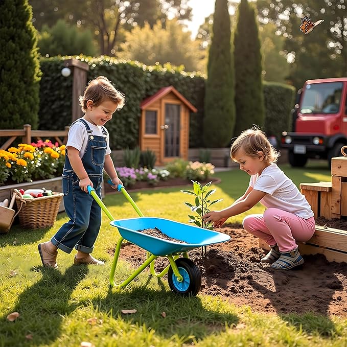 G & F Products Kids Metal Wheelbarrow – Child-Sized, Durable Metal Construction with Sturdy Wheel, Easy Assembly, Ideal for Outdoor Play, Gardening Fun, Backyard Activities & Toddler-Friendly Design