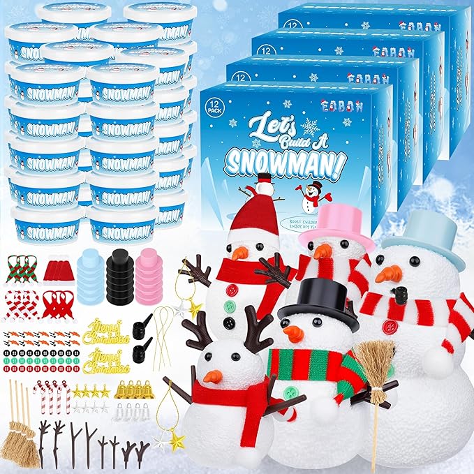 48 Pack Snowman Kit, Christmas Crafts DIY Toys Kit, Build a Snowman Craft Winter Decorations Indoor, Creative Air Dry Clay Modeling Crafts, Christmas Activities School Family Party Supplies