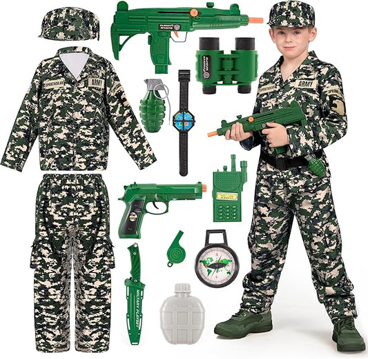 Spooktacular Creations Halloween Boys Army Costume, Military Costume for Kids, Camo Soldier Outfit for Toddler DressUp Party