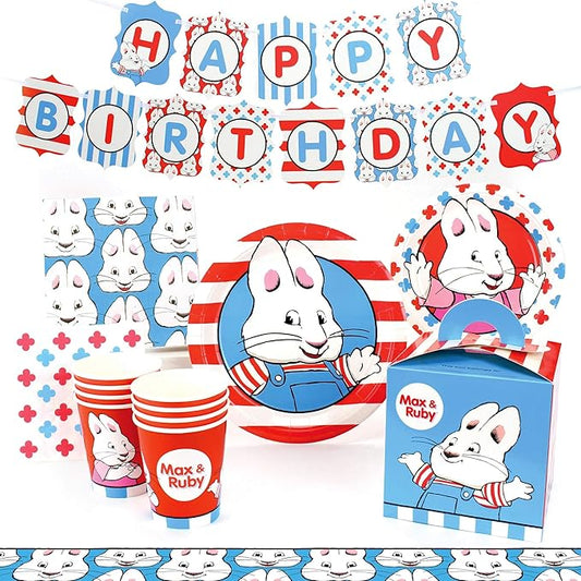 Max and Ruby Party Supplies Set - 37 Piece Value Birthday Party Decoration Pack, Perfect for 8 Guests, by Prime Party