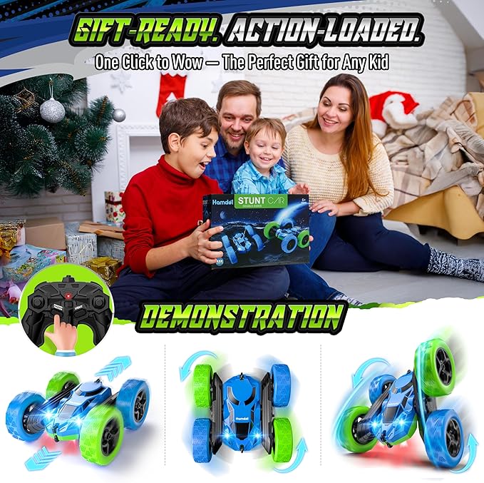 Upgraded RC Car for Kids, 360° Rotating Double Sided Stunt Vehicle with Headlights, 2.4GHz 4WD Remote Control Car, USB-C Rechargeable Electric Toy, Birthday for Boys & Girls