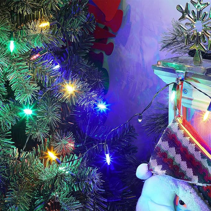 Joliyoou 4 Packs Total 200 LEDs 64ft Multicolored Christmas String Lights, Battery Operated Christmas Mini String Lights with 8 Lighting Modes, Indoor Outdoor LED Xmas Fairy String Lights with Timer