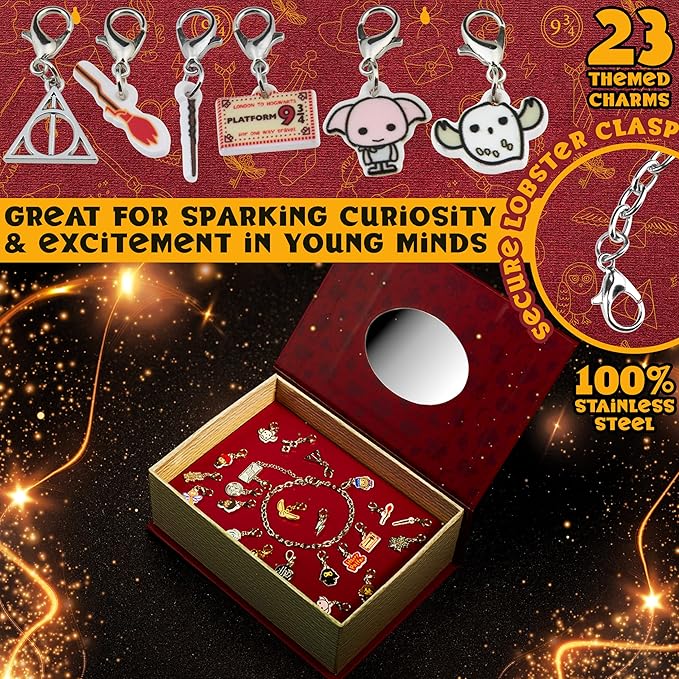 Get Trend Harry Potter Advent Calendar 2025 for Girls, Teens, Charm Bracelet Jewelry Set, 23 Charms, Christmas Countdown Calendar, Gifts for Girls (Burgundy Harry Potter)