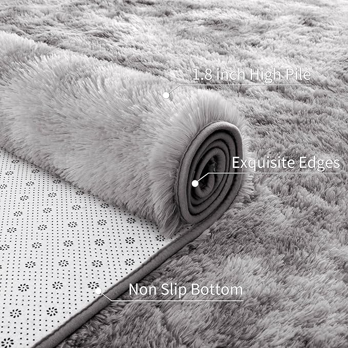 5x8 Fluffy Soft Living Room Bedroom Rug, Large Tie-Dyed Grey Area Rugs Shaggy Carpet for Living Room Classroom Kids Babys Playroom Toddler Nursery Dorm Home Decor, Modern Indoor Non Slip Rug