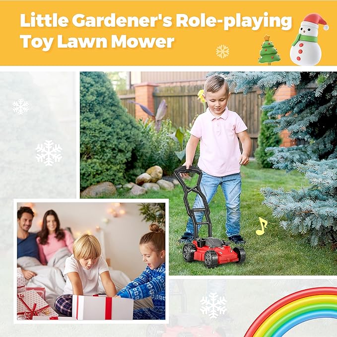 Toy Choi's Kids Lawn Mower Pretend Play Toy for Kids, Outdoor Push Lawn Toy, Preschool Gardening Push Toddler Lawn Mower Kids Toy Tool Set, Developmental Push Toy for Kids 3,4,5,6,7,8 Year Boys Girls