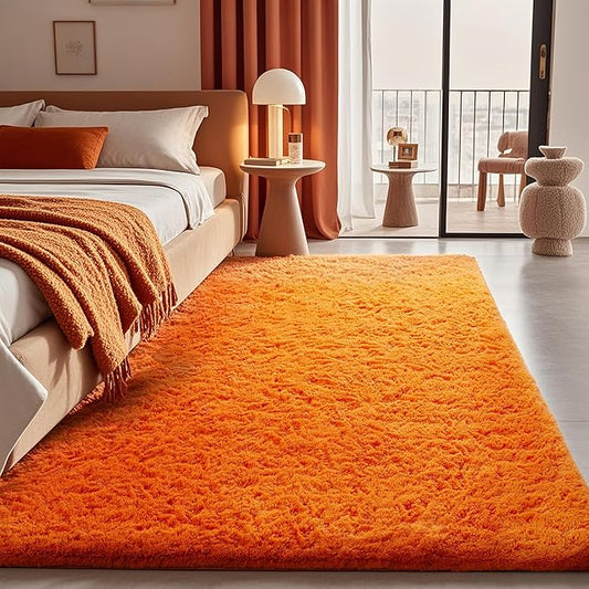 Ophanie Orange Rugs for Bedroom Living Room, Fluffy Fuzzy Furry Carpet, Plush Soft Shaggy Bedside Indoor Floor 4x6 Area Rug for Kids Girls Boys Baby Teen Dorm Nursery Home Decor Aesthetic