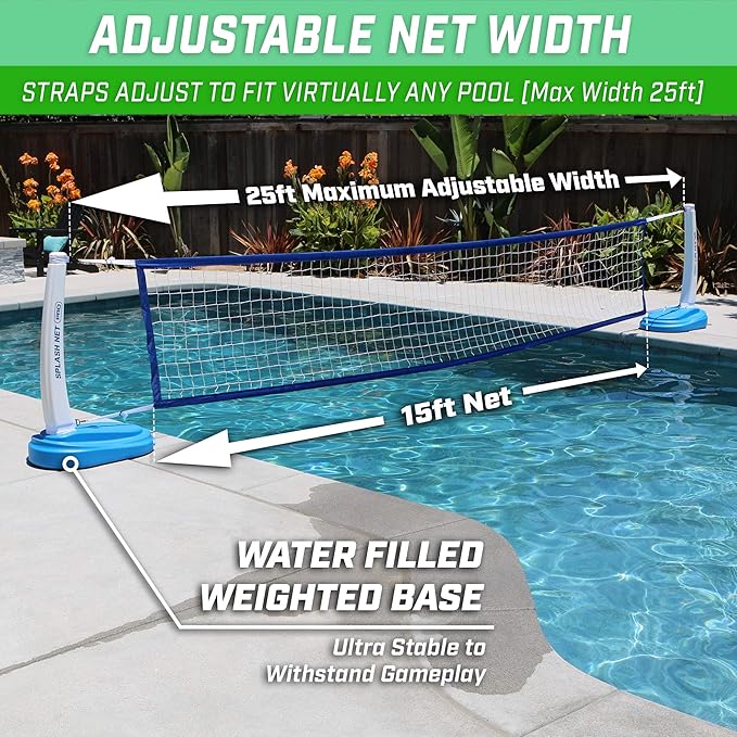 GoSports Splash Net PRO Pool Volleyball Net - Red, White, or Blue - Includes 2 Water Volleyballs and Pump