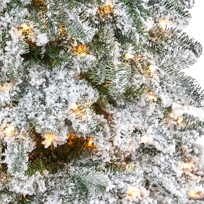 Nearly Natural 6ft. Flocked North Carolina Fir Artificial Christmas Tree with 450 Warm White Lights and 1560 Bendable Branches