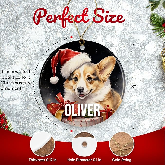 Pembroke Welsh Corgi Personalized Dog Ornament - Pet Ornament for Christmas Tree - 3" Round Ceramic - Printed in USA - Choose from 200 Breeds - Dog Mom & Dad - Xmas Decoration DOG0159