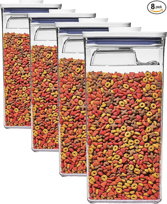 OXO Good Grips Pet POP Container – 6.0 Qt/5.7 L with Half Scoop |Ideal for up to 6.5lbs of Dog Food or 4.5lbs of Cat Food | Airtight Dog and Cat Food Storage Container | BPA Free, Clear (Pack of 4)