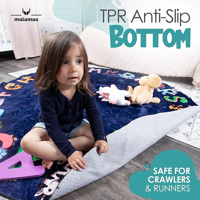 ABC Kids XL 6 ft Alphabet Rug - Nursery & Classroom - Circle Blue