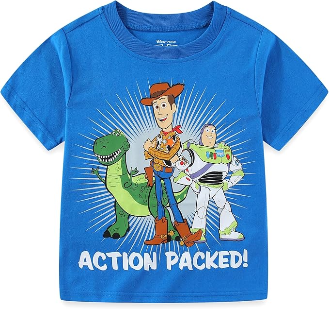Disney Toy Story Woody, Buzz and Rex Boys Short Sleeve T-Shirt 4 Pack for Toddler and Little Kids