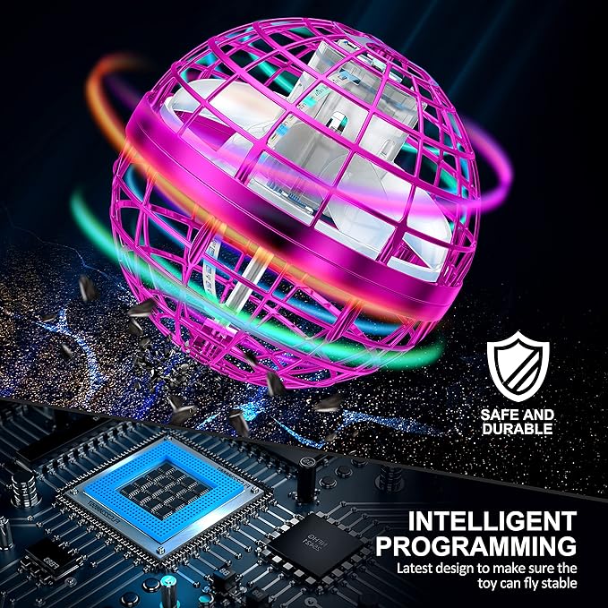 LEMATRIX Flying Orb Ball Toy, Hover Ball Boomerang Fly Fidget Spinner, Cool Toys Gifts for 6 7 8 9 10 11 12+ Years Old boy Girls Teens, Hand Mini Drone Cosmic Globe, Indoor Outdoor Toys (Pink)