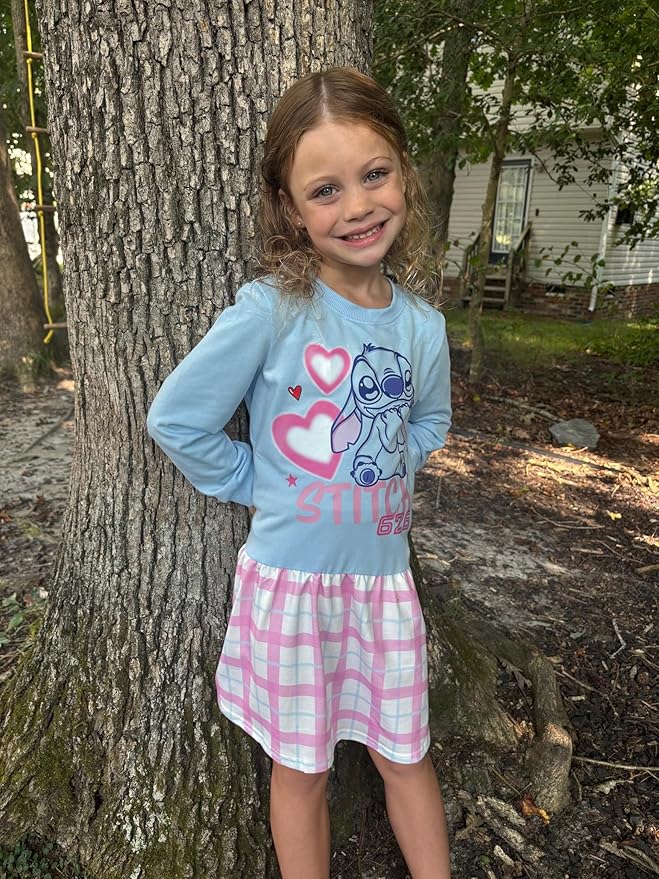 Disney Stitch Minnie Elsa Princess Sweatshirt Dress Toddler Girl Sequin Long Sleeve Pullover Clothes Fall Outfit 2-9 Years