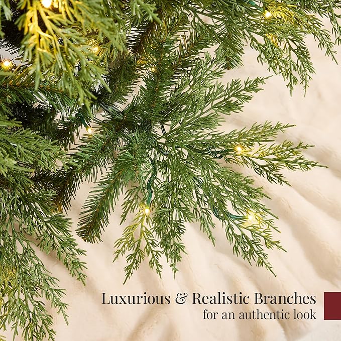 Best Choice Products Pre-Lit Cedar Cypress Christmas Tree w/Twinkling Lights, 7.5ft Lighted Artificial Holiday Décor, White & Multicolored LEDs