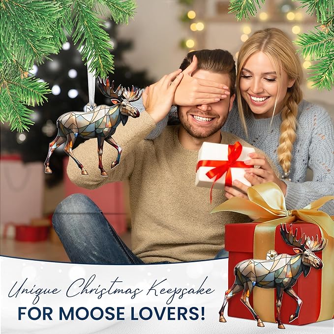 FLAGWIX Christmas Moose Gifts for Women Men - Acrylic Christmas Ornaments 2025 - Moose Ornament, Deer Ornaments for Tree, Deer Hunter Gifts for Mom Dad Family Friend, Outdoor Reindeer Decorations