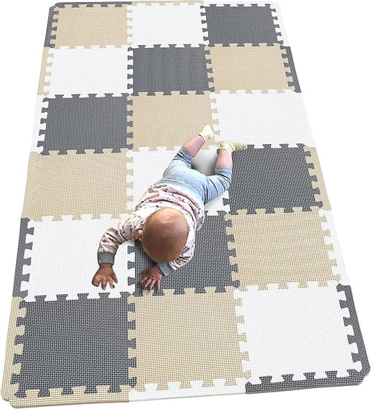 MQIAOHAM® 18 Pieces + 18 Edges Puzzle Play Mats, Soft Baby Play Mat, Kids Interlocking Foam Floor Tiles, Toddlers Carpet Playmats XZ301018-101110112