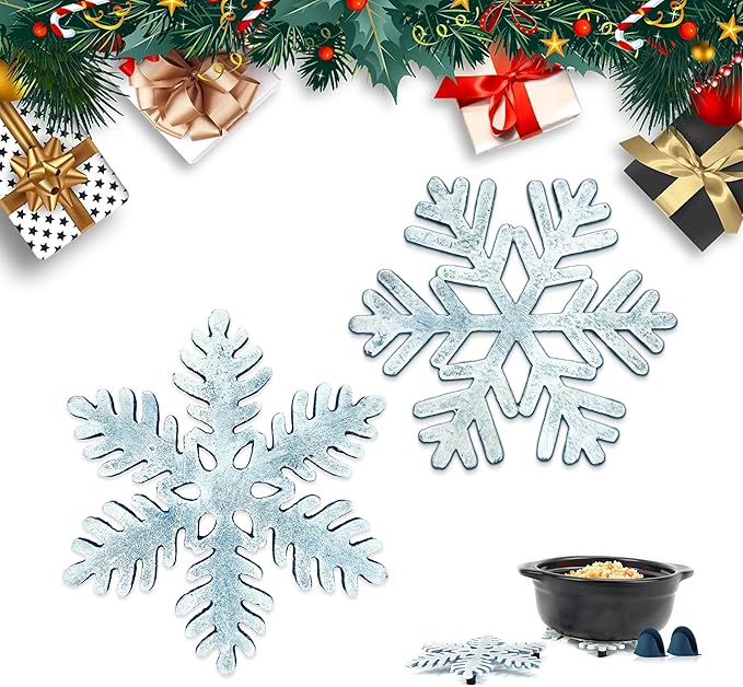 2 Pack Snowflake Metal Trivets, Heat Resistant Cast Iron Trivet, Decorative Christmas Trivets for Holiday & Christmas Decorations for Kitchen
