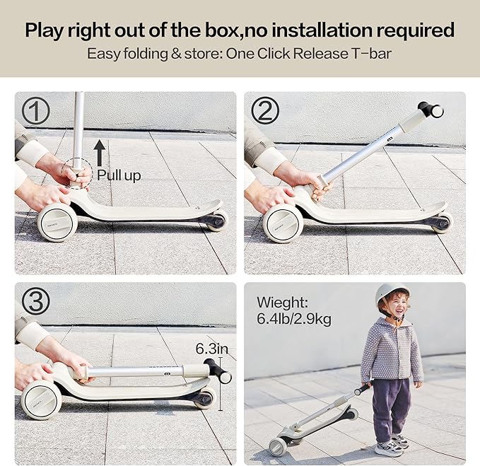 Aesthetic Scooter, Kids 3 Wheel Scooter with LED Light-Up Wheels, Adjustable Handlebar (25.2"-35.4") for Ages 3-18, Max 220 lbs, Safety Steering Lock, Anti-Slip Deck & One-Piece Brake