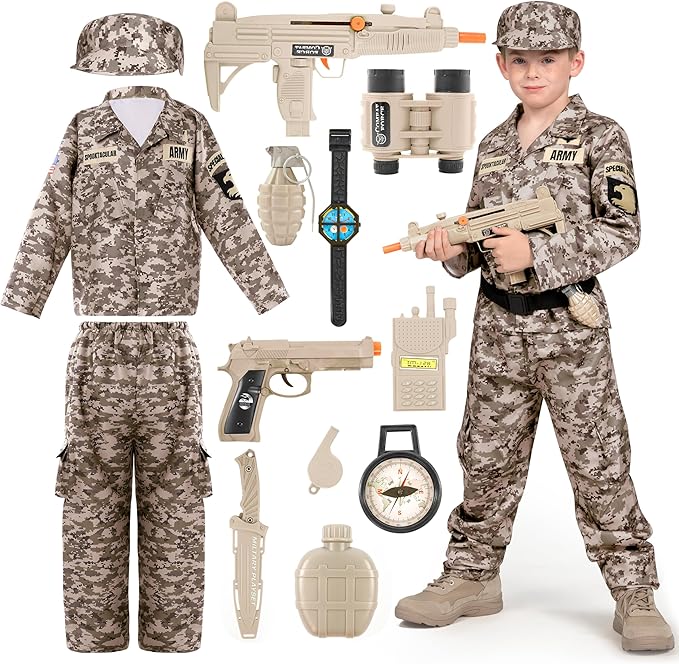Spooktacular Creations Halloween Boys Army Costume, Military Costume for Kids, Camo Soldier Outfit for Toddler DressUp Party