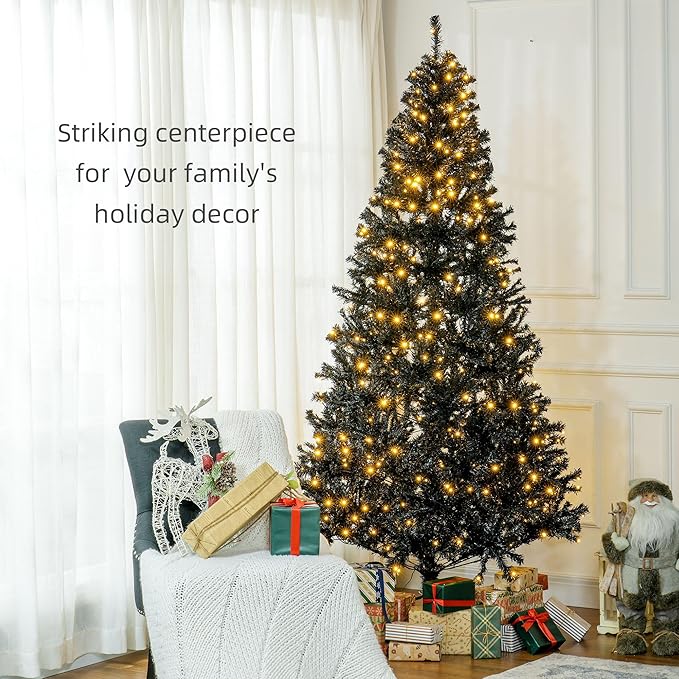 HOMCOM 7.5' Tall Prelit Christmas Tree Douglas Fir Artificial Christmas Tree with Realistic Branches, 500 Warm White LED Lights and 1346 Tips, Black