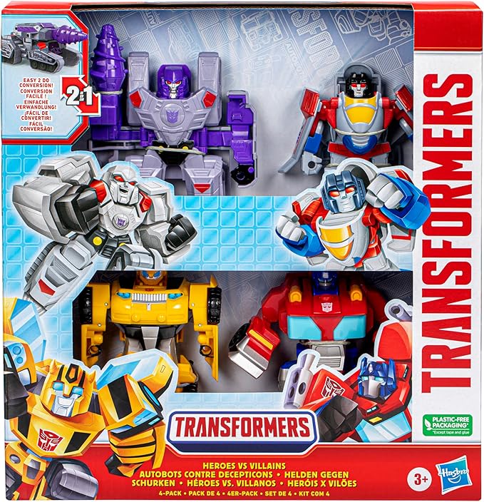 Transformers Toys Heroes vs Villains 4-Pack, Autobot and Decepticon 4.5-Inch Action Figures, Preschool Robot Toys for Kids Ages 3 and Up (Amazon Exclusive)