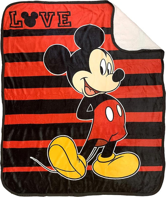 Jay Franco Disney Mickey Mouse Love Sherpa Throw Blanket - Measures 50 x 60 inches, Kids Bedding - Fade Resistant Super Soft - (Official Disney Product)