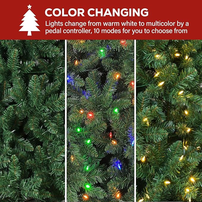 Hykolity 6ft Artificial Christmas Tree, Pre-Lit Christmas Tree with 250 Color Changing LEDs, 1032 Realistic Tips, Hinged Design & Metal Base, 10 Modes