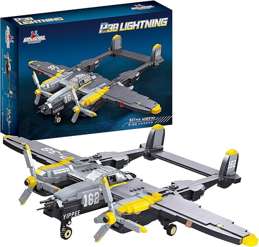 Apostrophe Games P-38 Lightning Aircraft Building Block Set - 937 Pieces - Air Force Fighter Plane Toy Set – for Kids and Adults – Compatible with All Building Bricks