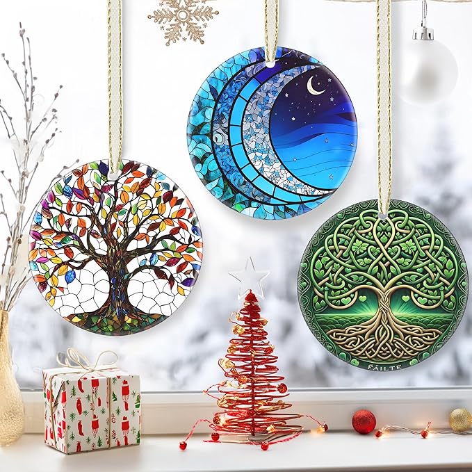 3.5 Inch Ceramic Christmas Tree Ornament, Blue Moonlight Christmas Ornaments, Heirloom Keepsake, Gift Exchange, Gift Idea, Bauble Present