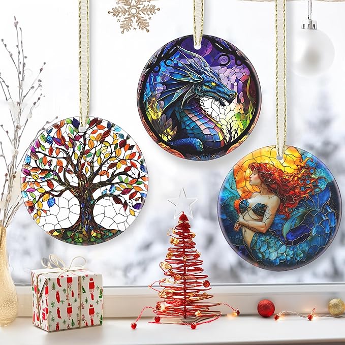 3.5 Inch Ceramic Christmas Tree Ornament, Dragon Christmas Ornaments, Heirloom Keepsake, Gift Exchange, Gift Idea, Bauble Present