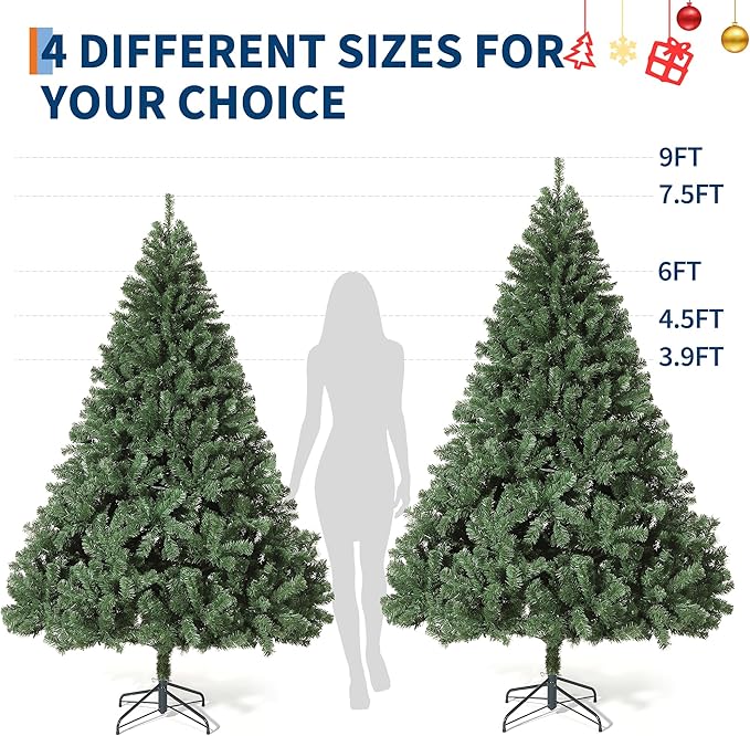 7.5ft Artificial Christmas Tree, Premium Spruce Hinge Material, Holiday Christmas Tree with Metal Hinges and Collapsible Base for Home Gatherings and Office Decorations
