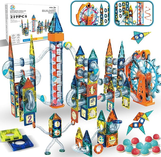 Glowing Marble Run Construction Set with 15 Glow in The Dark Glass Marbles, STEM Gifts for Boys and Girls, Building Project Toy