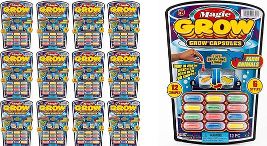JA-RU Magic Grow Capsules (12 Pack; 12 Capsules Each) Expanding Foam Sponge Toy for Kids. Sea Creatures, Zoo & Farm Animals, Dinosaur, Bugs, & Cars. Water Growing Toys. Bath Party Favors. 305-12p