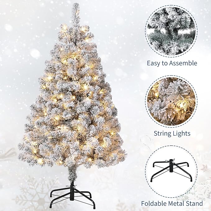 6FT Artificial Christmas Tree with Lights, Pre-Lit Tree, Built-in 900 Warm White LED Lights, Pure PVC Material, Indoor Holiday Home Decor