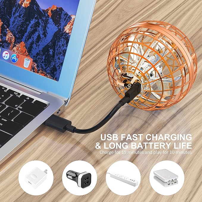 LEMATRIX Flying Orb Ball Toy, Hover Ball Boomerang Fly Fidget Spinner, Cool Toys Gifts for 6 7 8 9 10 11 12+ Years Old boy Girls Teens, Hand Mini Drone Cosmic Globe, Indoor Outdoor Toys(Orange)