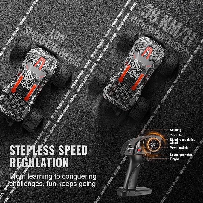 VEVOR Remote Control Car, 1:14 Scale RC for Kids, All Terrain 4WD Off-Road Monster Truck with 45 Wheelie & 2 Batteries, 38 km/h High Speed Hobby Racing - Ideal Gift for 8+ Years Kids