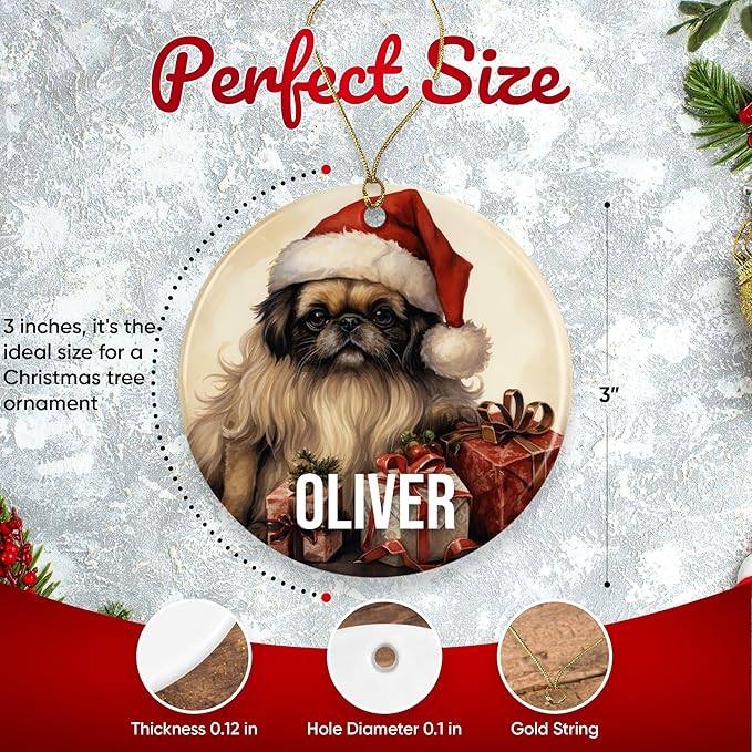 Pekingese Personalized Dog Ornament - Pet Ornament for Christmas Tree - 3" Round Ceramic - Printed in USA - Choose from 200 Breeds - Dog Mom & Dad - Xmas Decoration DOG0156