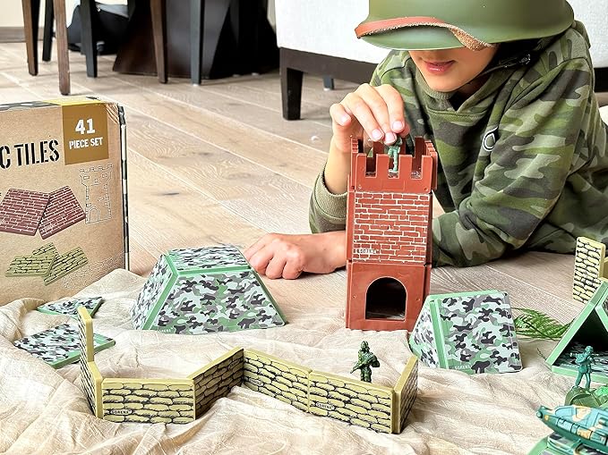 Military Battlefield Magnetic Tiles Building Blocks - Army War Themed Playset for Imaginative Military Building and Learning - STEM Education Toy WW1 WW2 - Great Birthday Gift for Boys