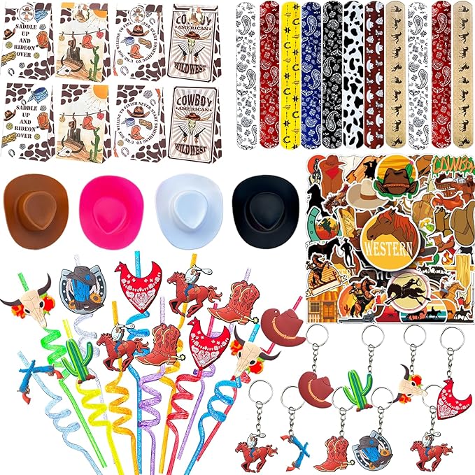 110 Pcs Western Cowboy Party Decoration ，Suitable for West Cowboy Themed Parties, Western Cowboy Party Favors，Suitable for Gifting Cowboy Playset Pack for Birthday Favors