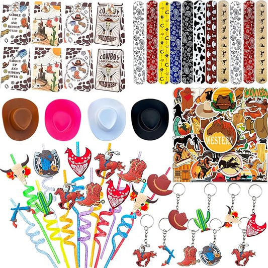 110 Pcs Western Cowboy Party Decoration ，Suitable for West Cowboy Themed Parties, Western Cowboy Party Favors，Suitable for Gifting Cowboy Playset Pack for Birthday Favors