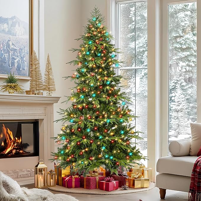 HOLLO STAR 6 ft Prelit Pencil Christmas Tree with 300 LED Lights, App Control, Aspen Artificial Christmas Tree, Multi-Color RGBW Lights, 969 PE & PVC Branch Tips, Skinny Xmas Tree, for Home, Party