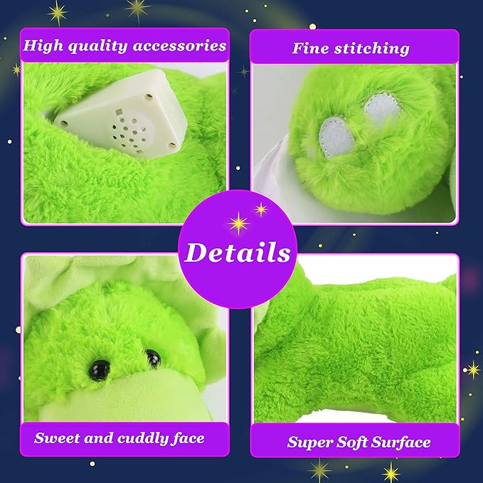 Glow Guards 15'' Light up Music Green Dinosaur Stuffed Animal Singing LED Triceratops Soft Plush Toy Pillow with Night Lights Birthday Children's Day Gifts for Toddler Kids