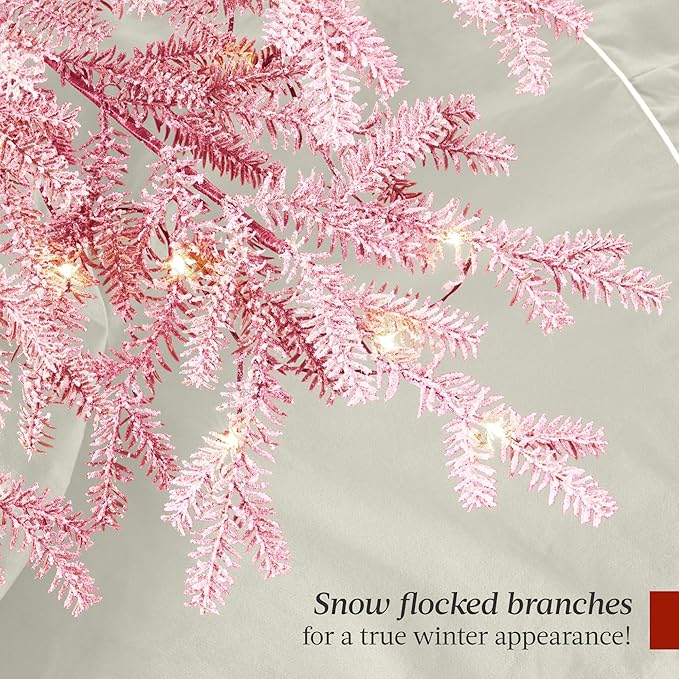 Best Choice Products Pre-Lit Sparse Christmas Tree 9ft Artificial Flocked Pine Holiday Décor Aspen Noble Fir White & Multicolor LED Lights- Pink