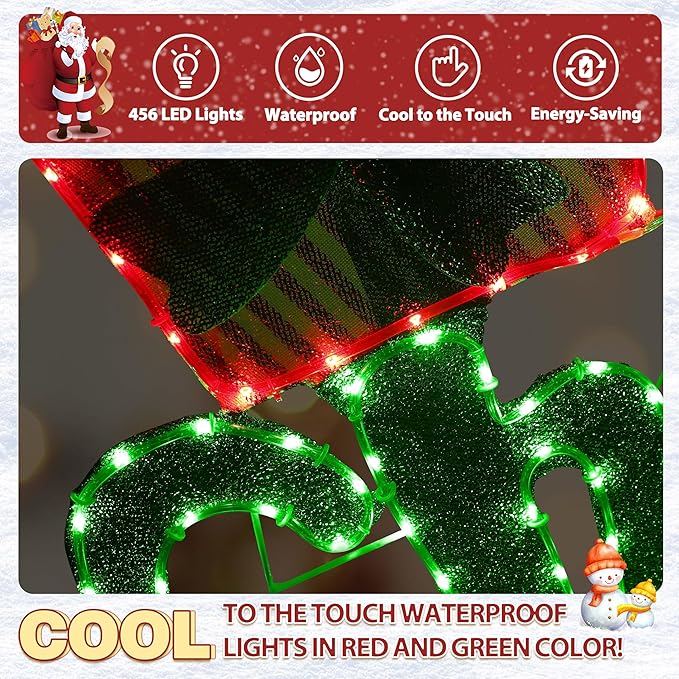 6FT Merry Christmas Sign for Decoration, 2-in-1 Pre-Lit Holiday Greeting Sign Decor with 456 LED Lights, Freestanding or Hanging Glittered Holiday Display for Outdoor, Indoor