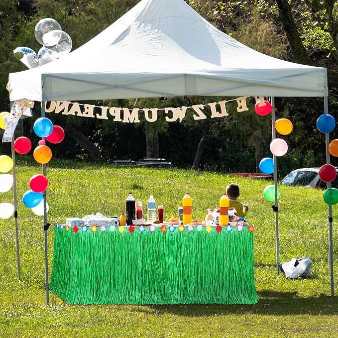 Fovths Luau Grass Table Skirt Natural 9 Feet x 29.5 Inch Hawaiian Table Skirt for Tropical Hawaiian Party Decorations Luau Party Costume Party, Green