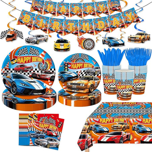 122 Pcs Flame Racing Party Supplies Racing Themed Party Birthday Decorations for Kids Boys 20 Guests