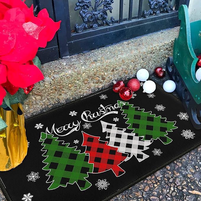 Christmas Doormat Outdoor Entrance Non-Slip Christmas Front Door Mat Xmas Decorative Washable Winter Holiday Welcome Doormat 17"x30" Merry Christmas Decor for Indoor Outdoor