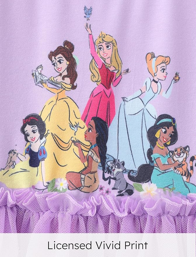 Disney Frozen Elsa Princess Cinderella Ariel Jasmine Rapunzel Baby/Toddler Dress, Ruffle Long-Sleeve Mesh Overlay Tulle Dress