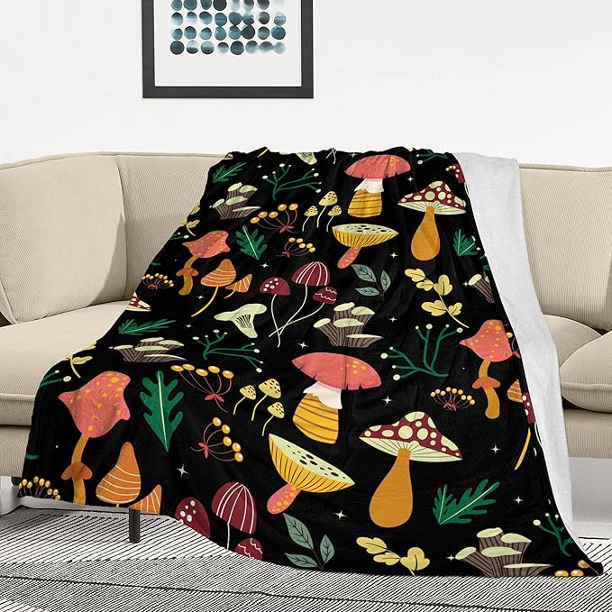 Mushroom Blanket Soft Flannel Fleece Lightweight Mushrooms Throw Blanket for Kids Boys Girls All Season Plant Blankets for Sofa Couch Bed Decorative Mushroom Blanket Gifts 60"x50"